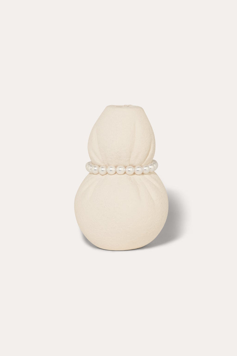 Squeezed - Small Vase in Textured Beige w/ Faux Pearls