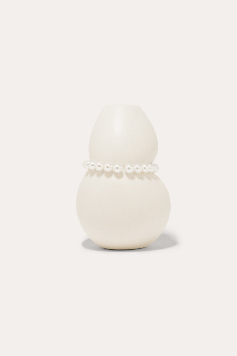 Squeezed - Small Vase in Matte White w/ Faux Pearls