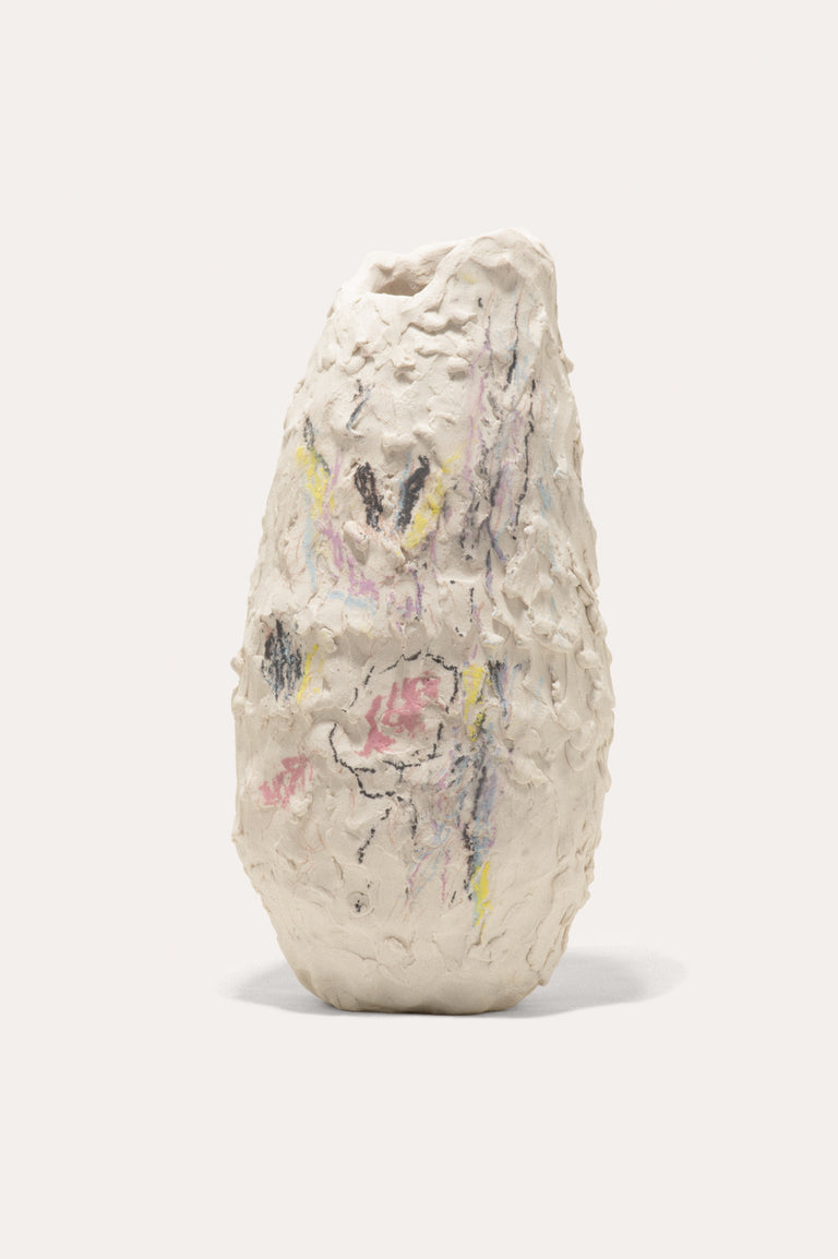 B58 - Medium Vase in Matte White w/ Multicoloured Details