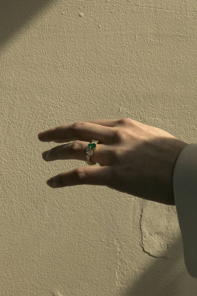 The Ocean of Night - 18 Carat Yellow Gold Diamond & Emerald Ring
