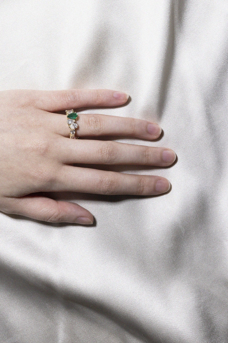 The Ocean of Night - 18 Carat Yellow Gold Diamond & Emerald Ring