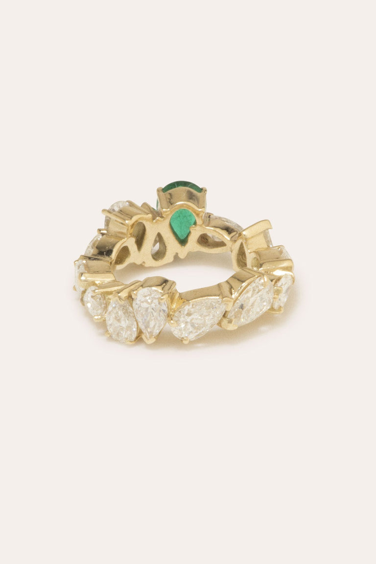 The Ocean of Night - 18 Carat Yellow Gold Diamond & Emerald Ring
