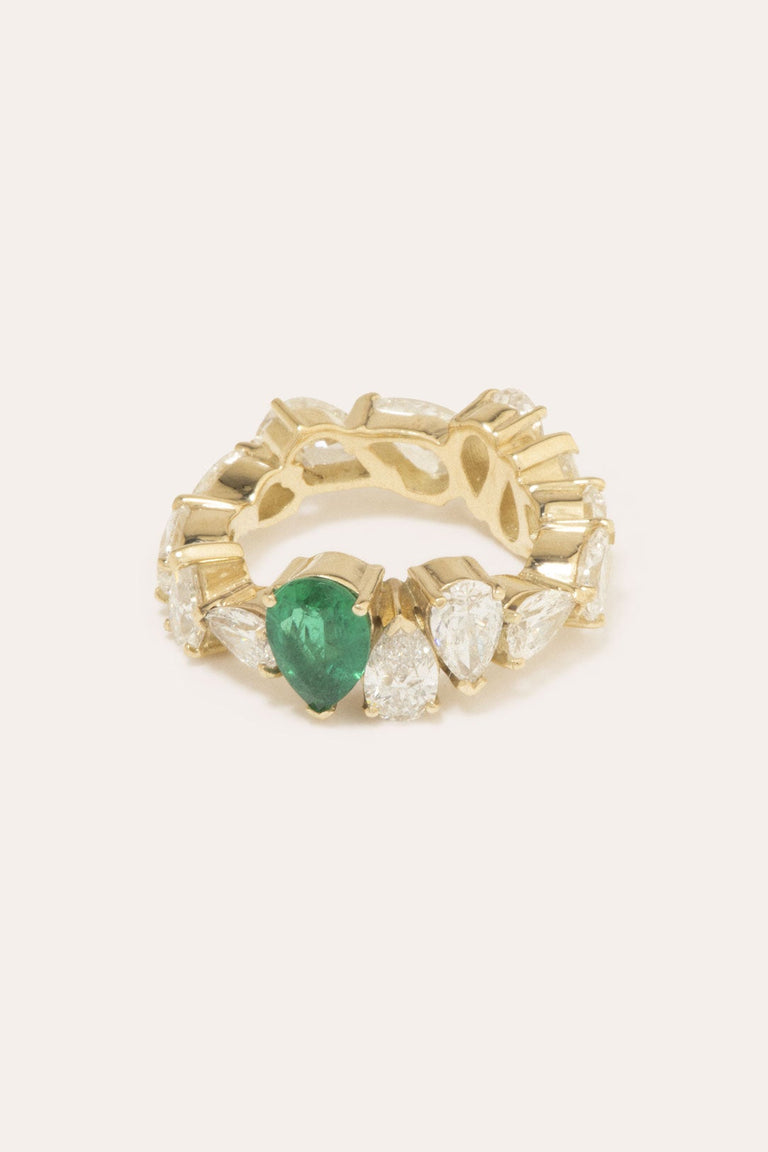 The Ocean of Night - 18 Carat Yellow Gold Diamond & Emerald Ring