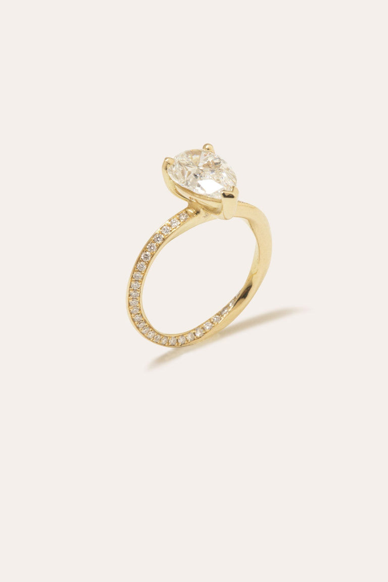 The Phases of the Moon Solitaire - 18 Carat Yellow Gold Pear Diamond Solitaire Engagement Ring