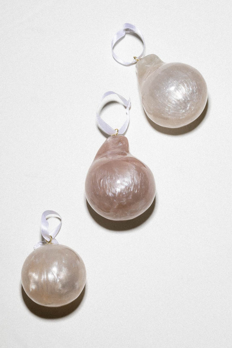 Husband Number Six? Tree Ornaments -  Set of 3 Bio Resin Baubles in Pearlescent White / Pink