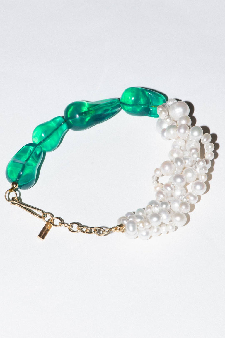 Parade of Possibilities II - Pearl and Green Bio Resin Gold Plated Bracelet