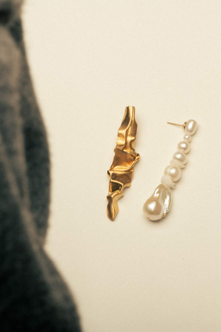 Crumple -  Pearl and Ceramic Recycled Gold Vermeil Earrings