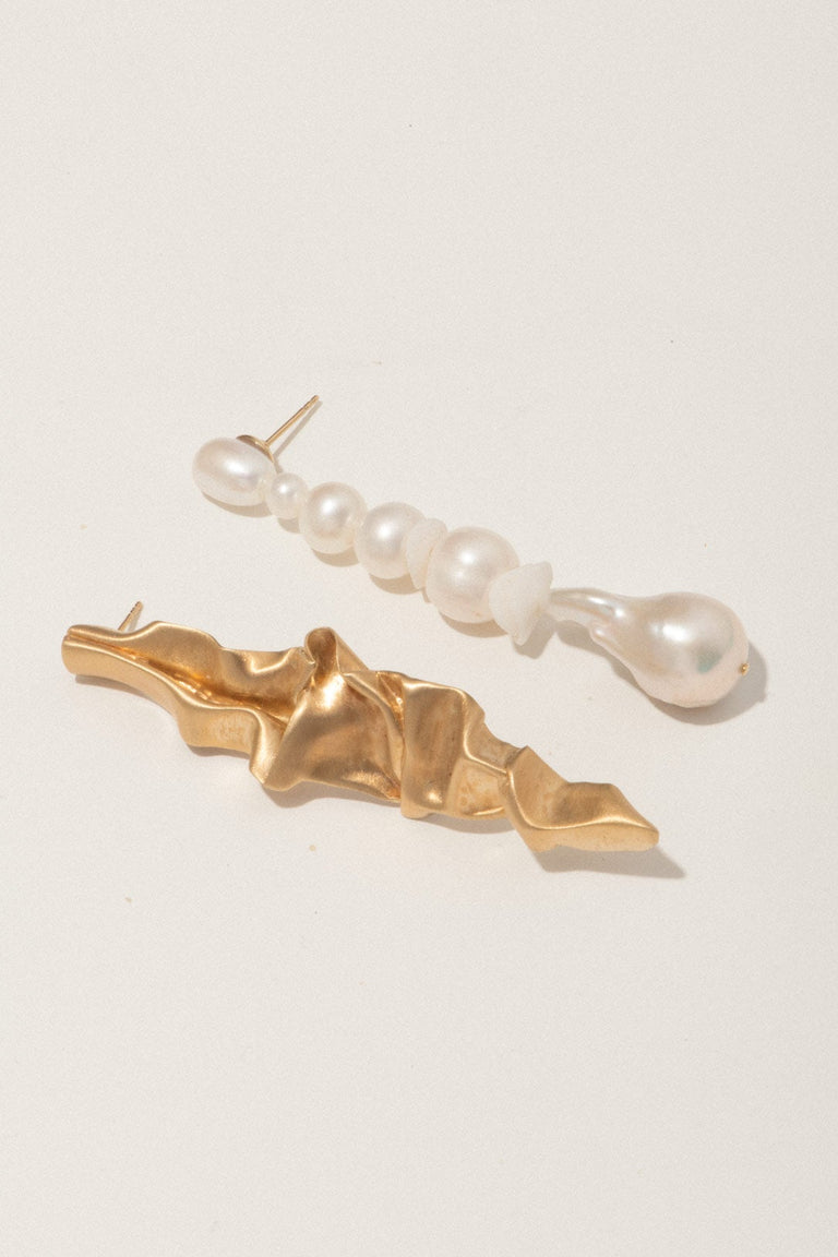 Crumple -  Pearl and Ceramic Recycled Gold Vermeil Earrings