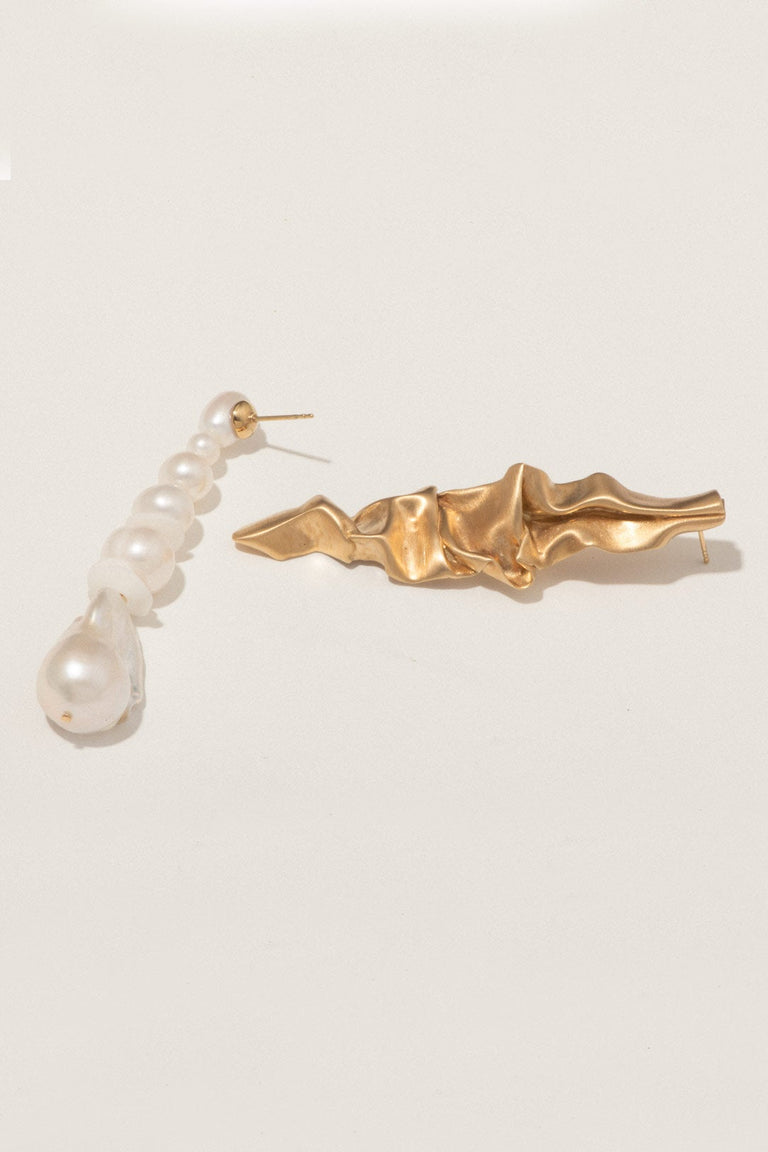 Crumple -  Pearl and Ceramic Recycled Gold Vermeil Earrings