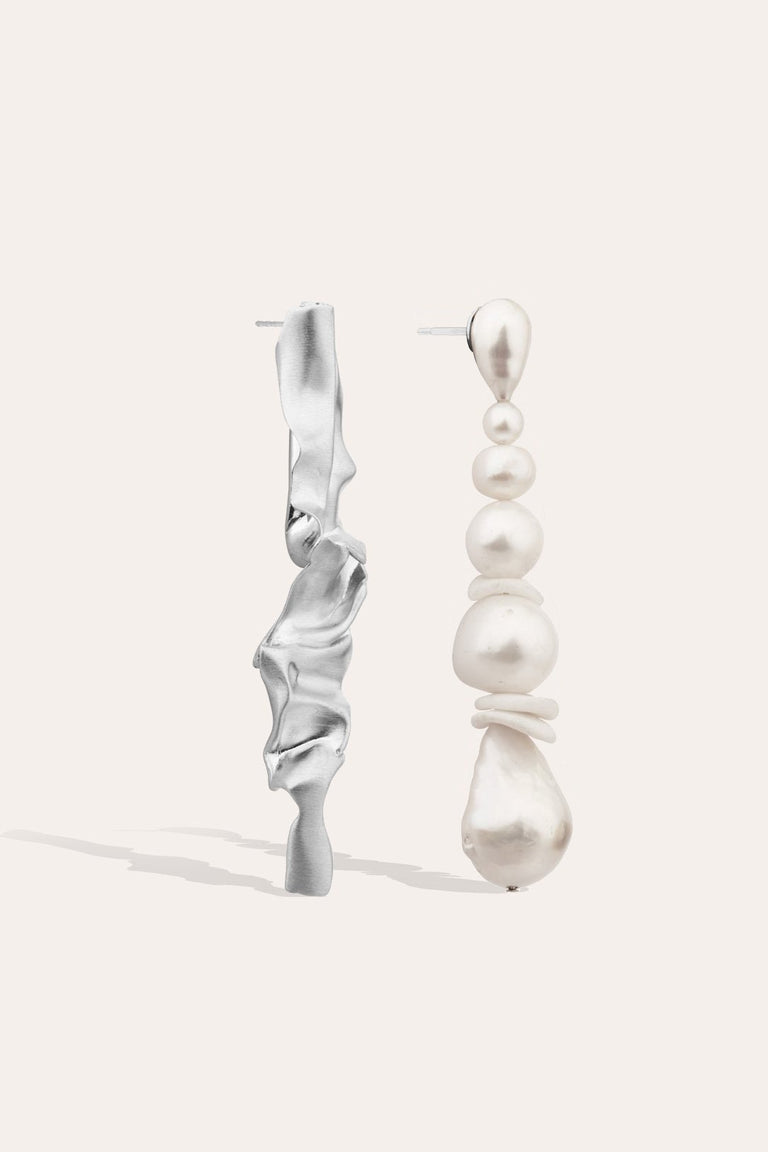 Crumple - Pearl and Ceramic Sterling Silver Earrings