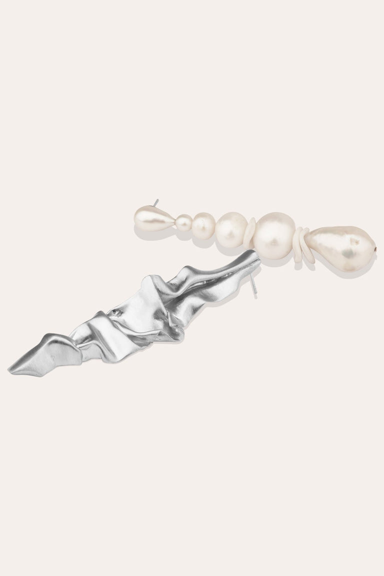 Crumple - Pearl and Ceramic Recycled Silver Earrings