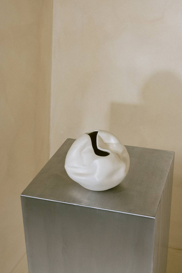 Deflated - Large Vase in Matte White
