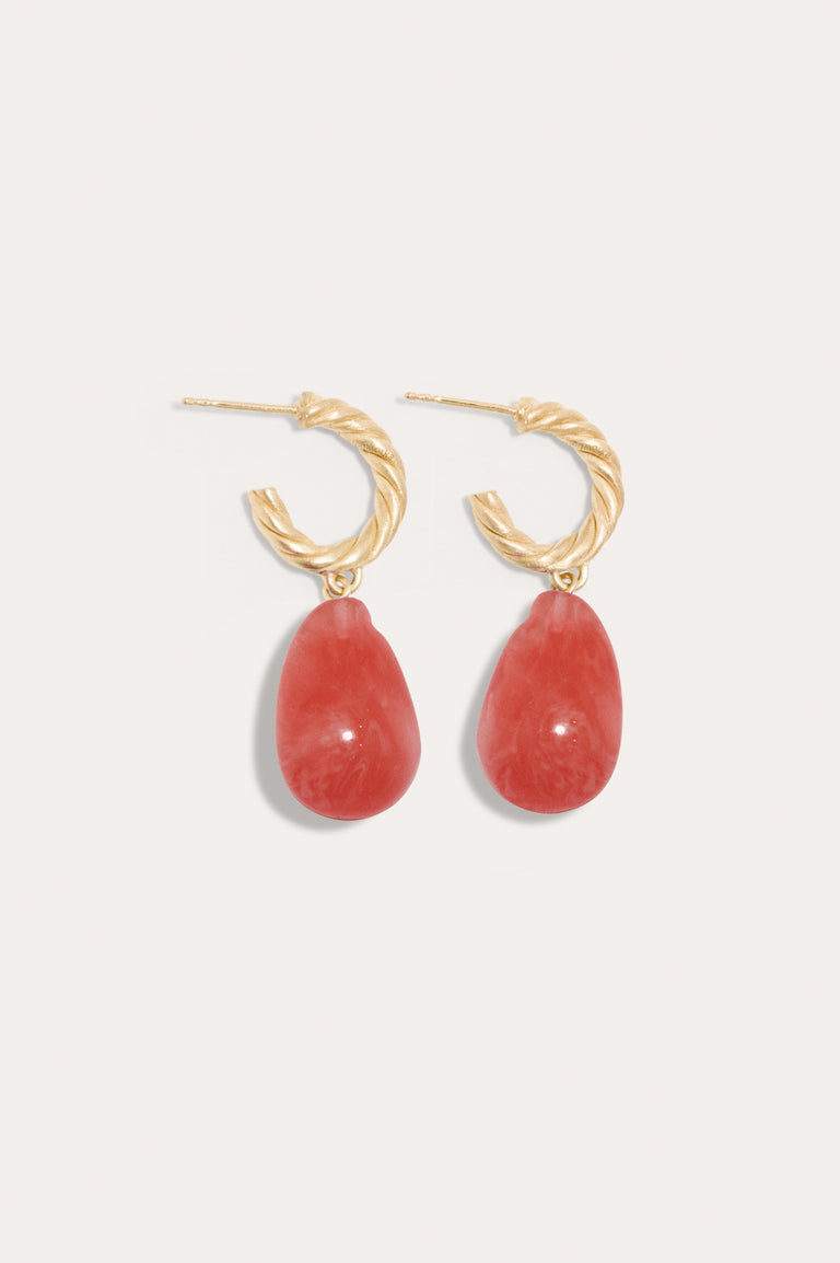 Husband Number Six? - Coral Bio Resin and Gold Vermeil Earrings