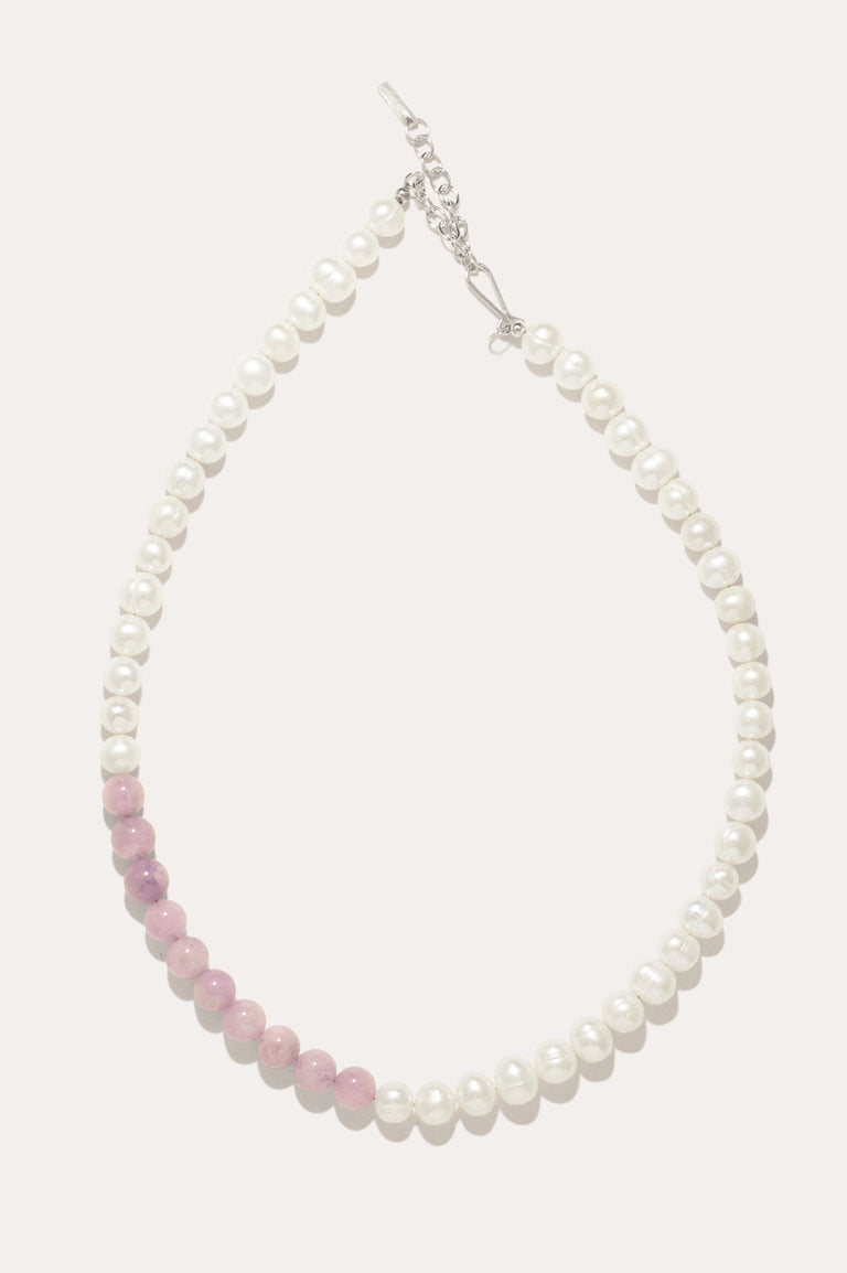 So Far So Good -  Pearl and Lilac Jade Bead Platinum Plated Necklace