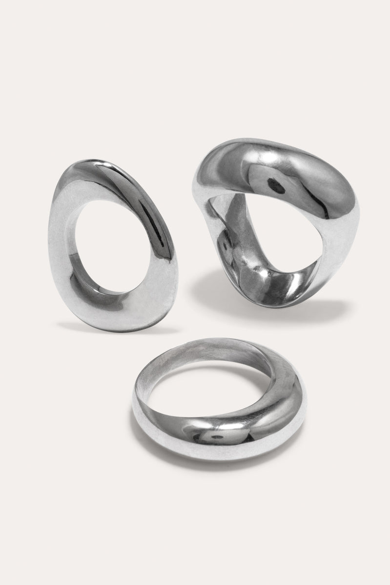 Post‐Capital - Set of 3 Platinum Plated Stacking Rings | Completedworks