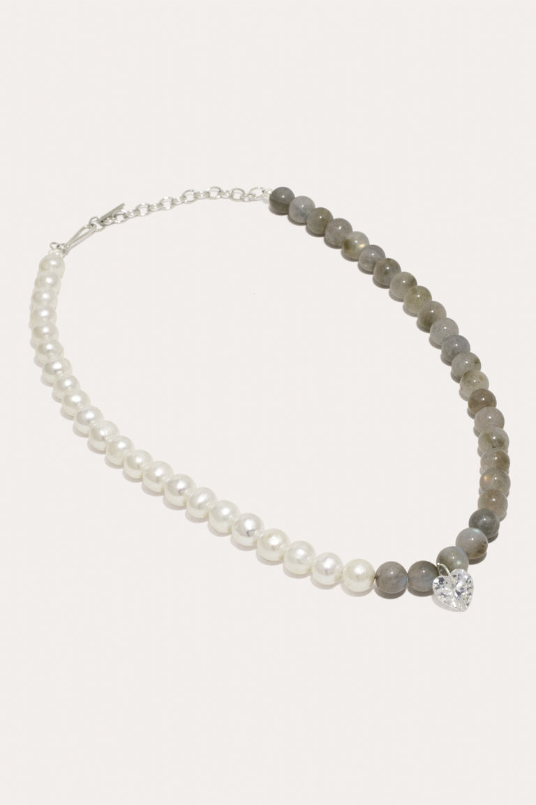 Fee‐fi‐fo‐fum - Pearl, Cubic Zirconia and Labradorite Bead Rhodium Plated Necklace