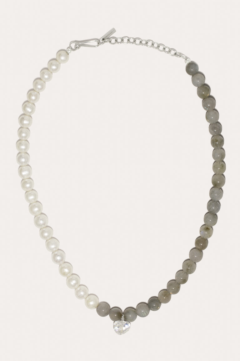 Fee‐fi‐fo‐fum - Pearl, Cubic Zirconia and Labradorite Bead Rhodium Plated Necklace