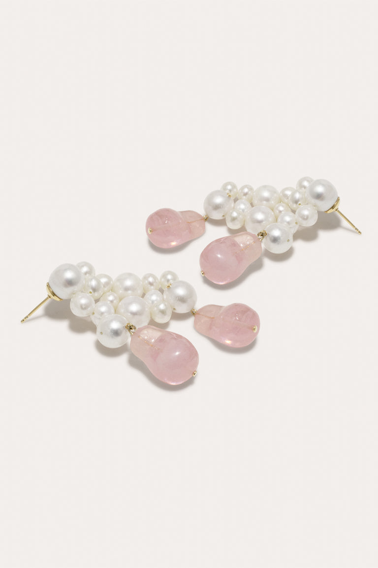 What's the Second Big Idea? - Pearl and Pink Bio Resin Gold Vermeil Earrings