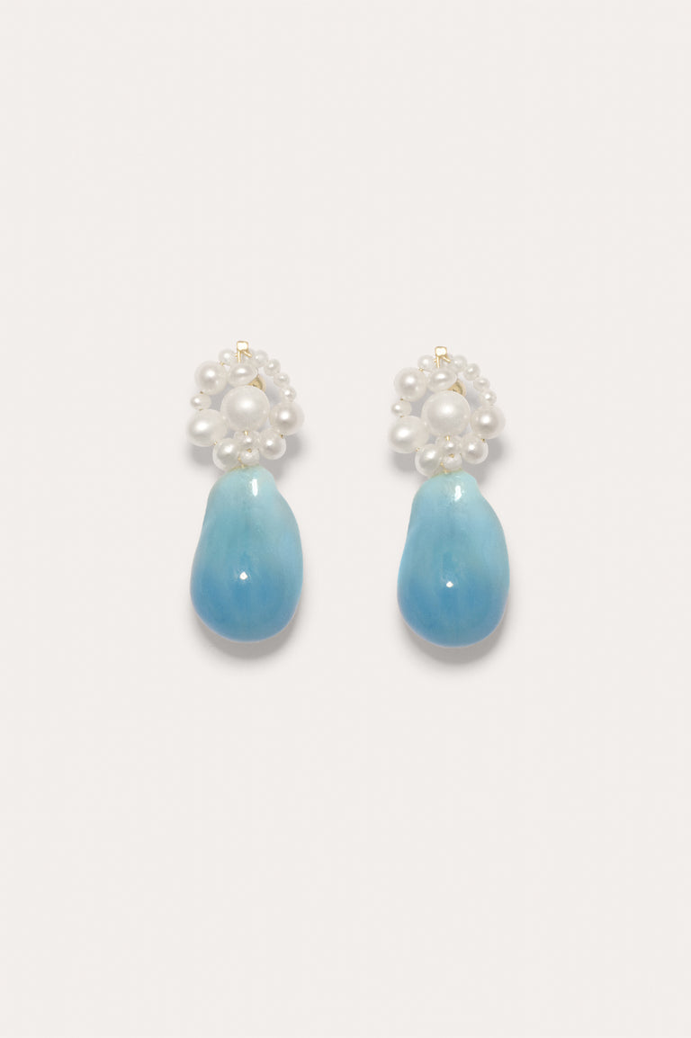 Tra‐la‐la - Pearl and Blue Bio Resin Recycled Gold Vermeil Earrings