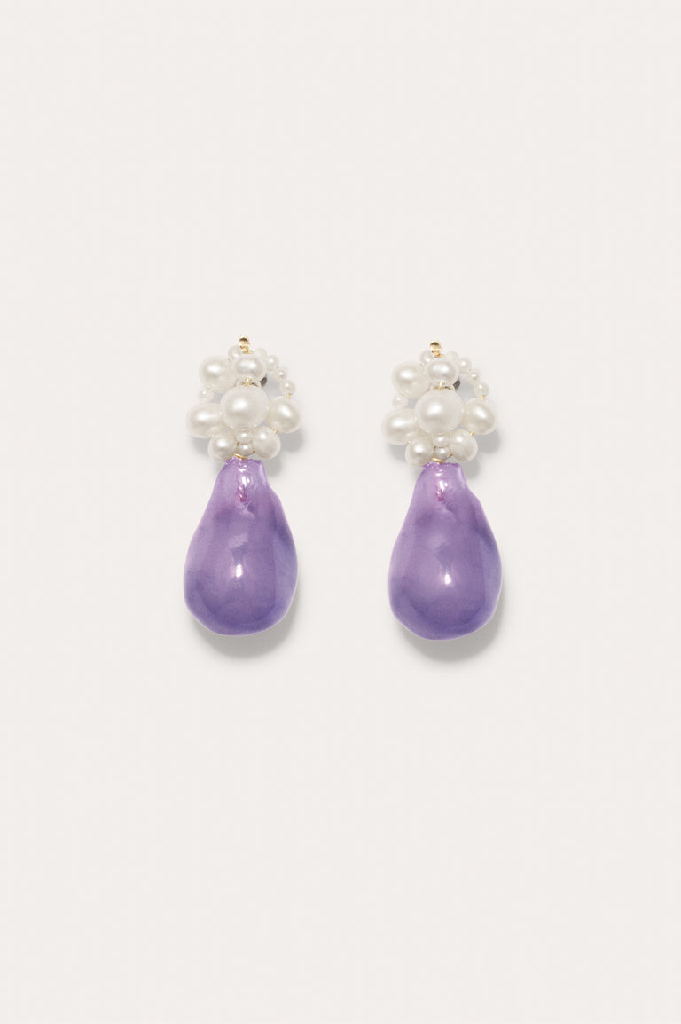 Tra‐la‐la - Pearl and Lilac Bio Resin Recycled Gold Vermeil Earrings