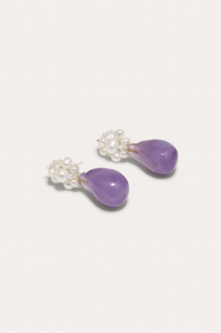 Tra‐la‐la - Pearl and Lilac Bio Resin Recycled Gold Vermeil Earrings