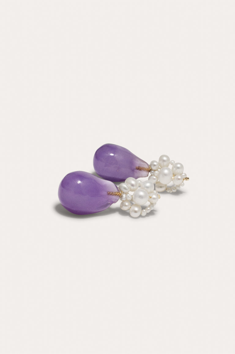 Tra‐la‐la - Pearl and Lilac Bio Resin Recycled Gold Vermeil Earrings