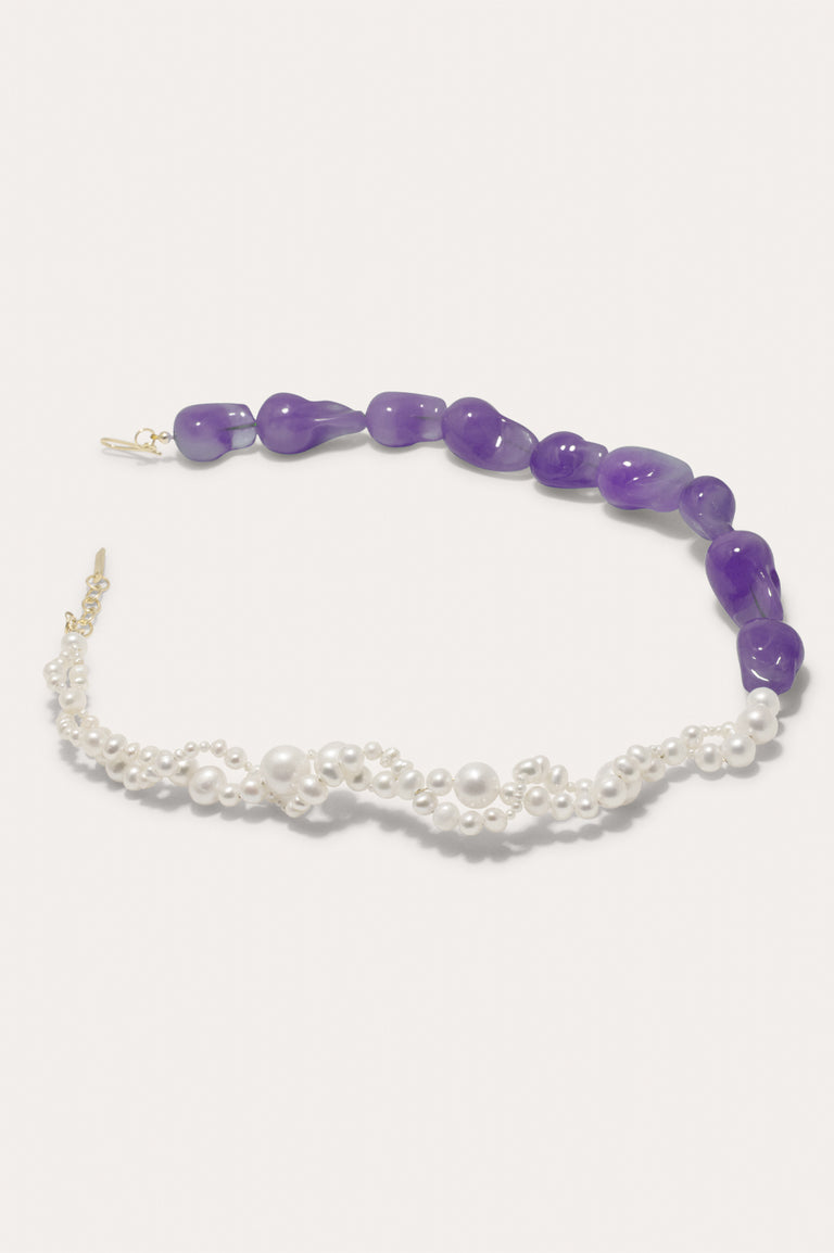 Parade of Possibilities II -  Pearl and Lilac Bio Resin Gold Plated Necklace