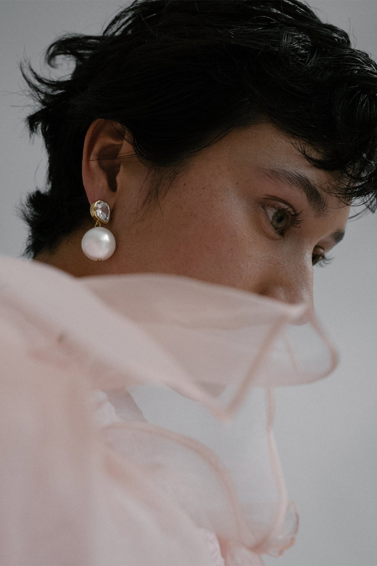 The Temporal Anomaly - Pearl and Zirconia Gold Vermeil Earrings