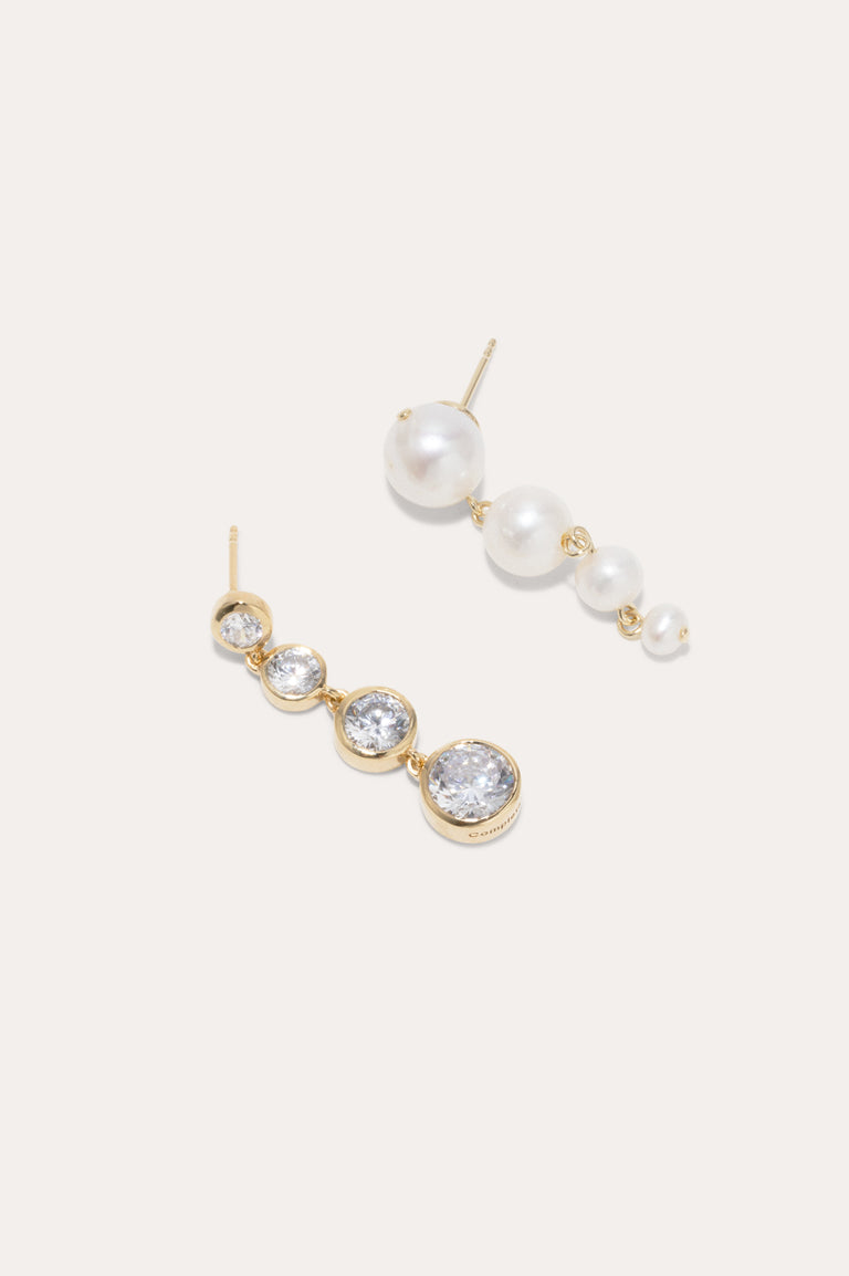 The Light of the Past II - Pearl and Zirconia Recycled Gold Vermeil Earrings
