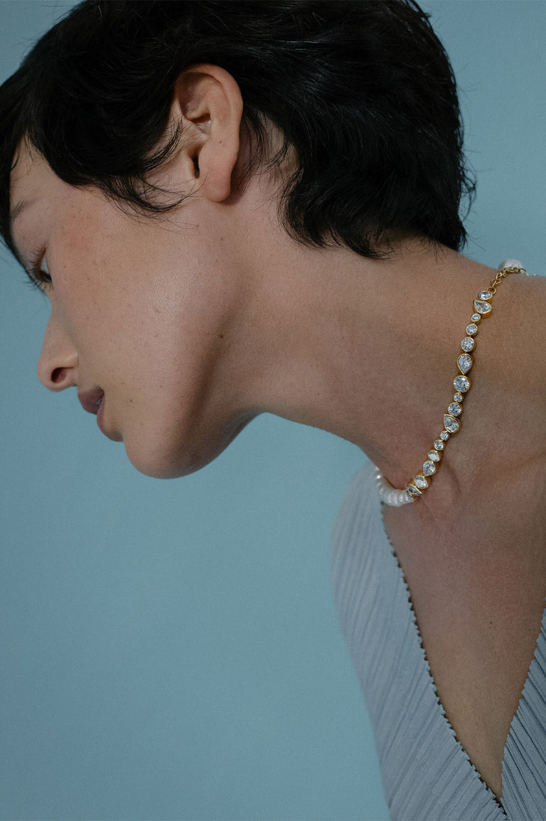 The Temporal Anomaly - Pearl and Zirconia Gold Vermeil Necklace