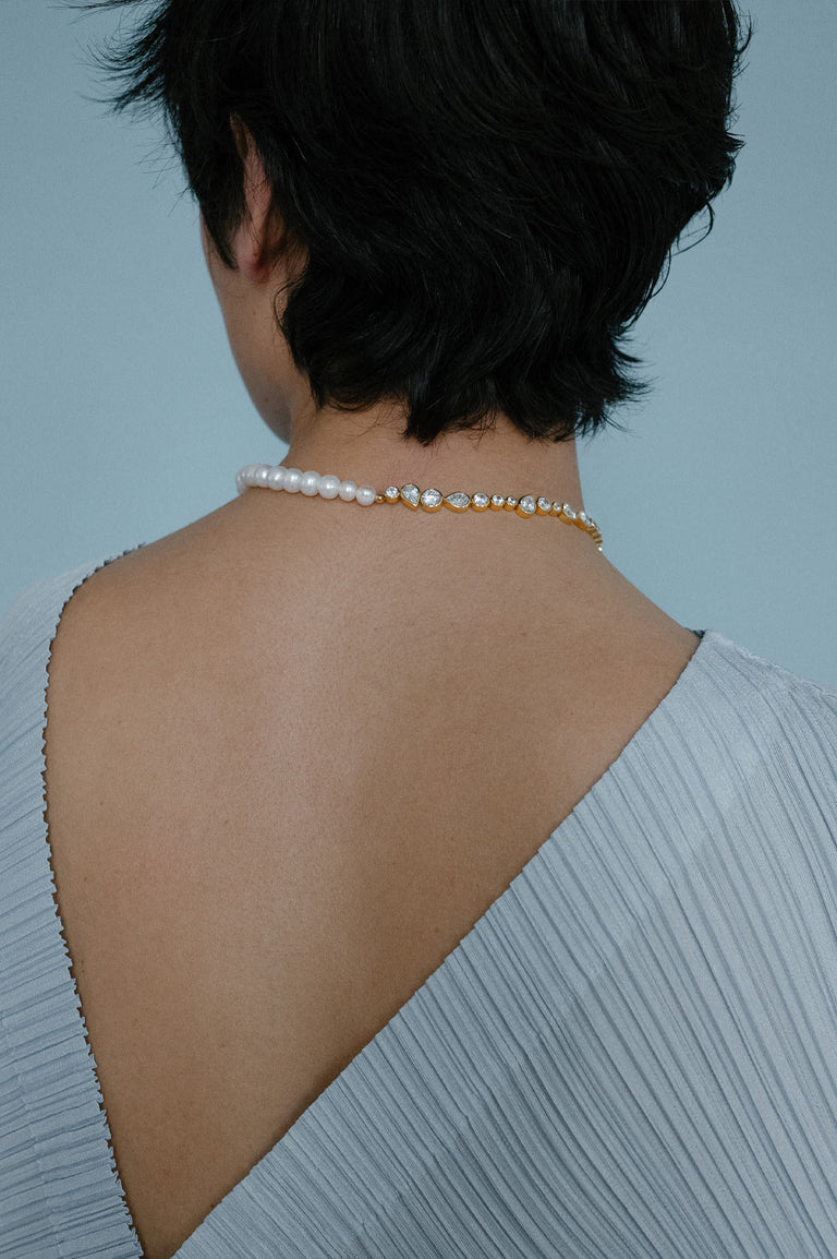 The Temporal Anomaly - Pearl and Zirconia Gold Vermeil Necklace