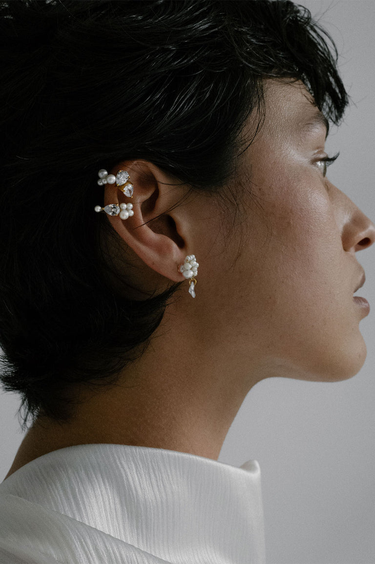 Time Is Layered In Ice - Pearl and Zirconia Gold Vermeil Earrings