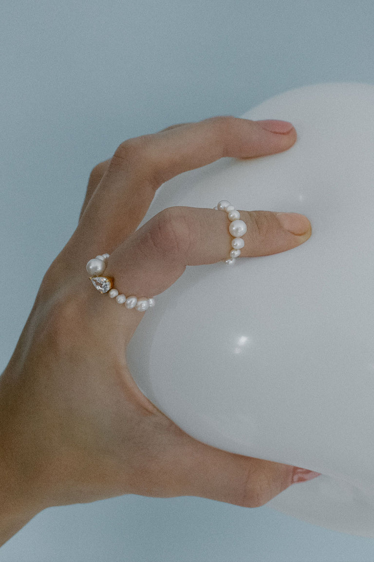 The Exposure of Time - Pearl and Zirconia Recycled Gold Vermeil Rings