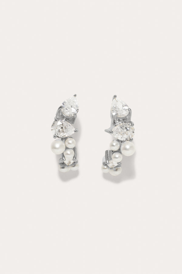 Chasing Shadows - Pearl and Zirconia Recycled Silver Earrings