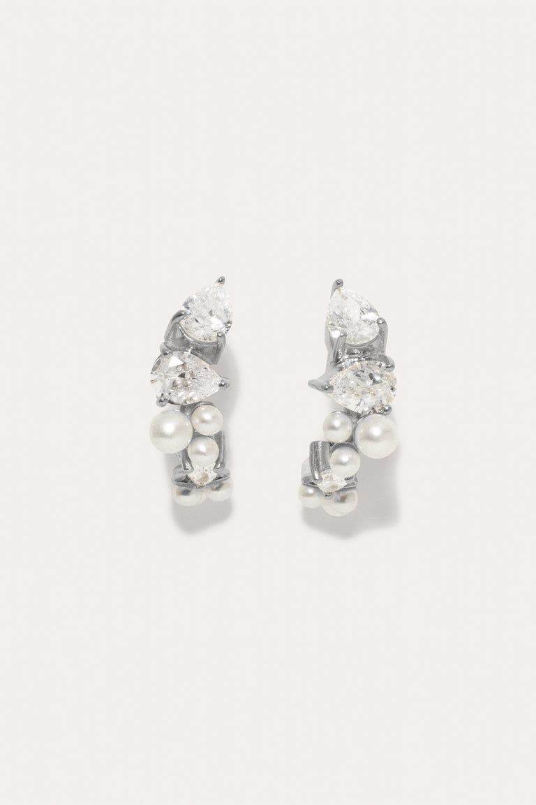 Chasing Shadows - Pearl and Zirconia Recycled Silver Earrings