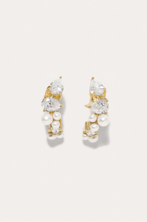 Chasing Shadows - Pearl and Zirconia Recycled Gold Vermeil Earrings