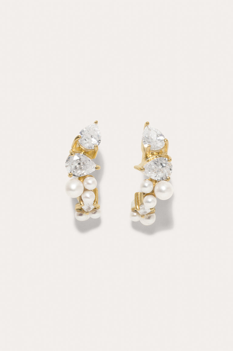 Chasing Shadows - Pearl and Zirconia Recycled Gold Vermeil Earrings
