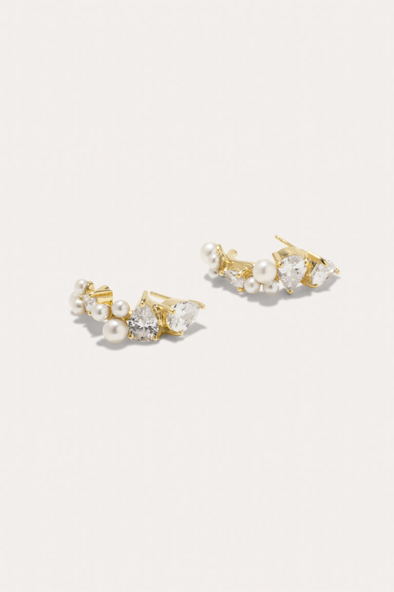 Chasing Shadows - Pearl and Zirconia Recycled Gold Vermeil Earrings