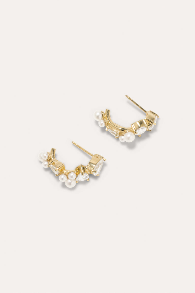 Chasing Shadows - Pearl and Zirconia Recycled Gold Vermeil Earrings