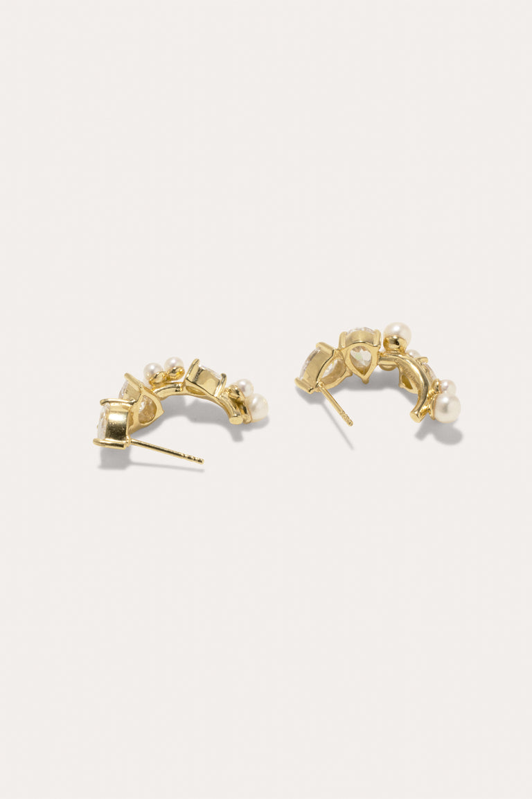 Chasing Shadows - Pearl and Zirconia Recycled Gold Vermeil Earrings