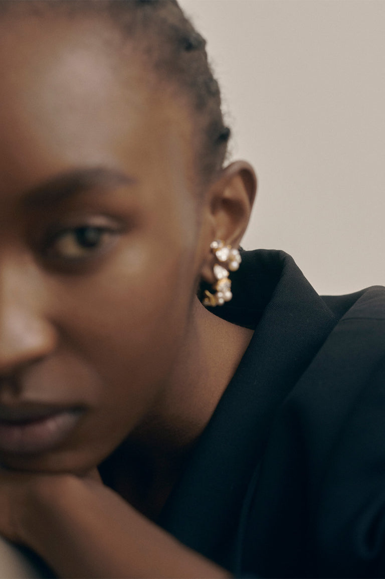 Chasing Shadows - Pearl and Zirconia Recycled Gold Vermeil Earrings