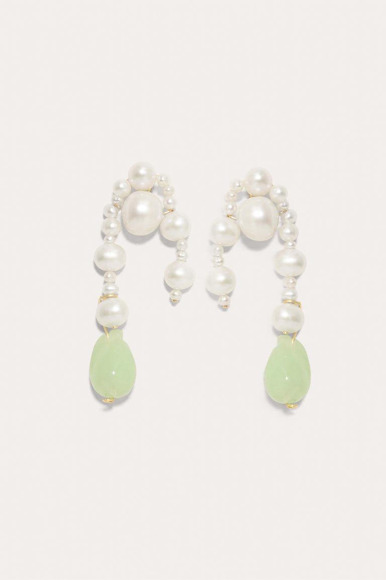 When Worlds Collide - Pearl and Jade Bio Resin Gold Vermeil Earrings