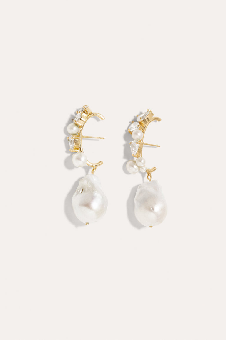 Eze‐eh - Pearl and White Topaz Recycled Gold Vermeil Earrings