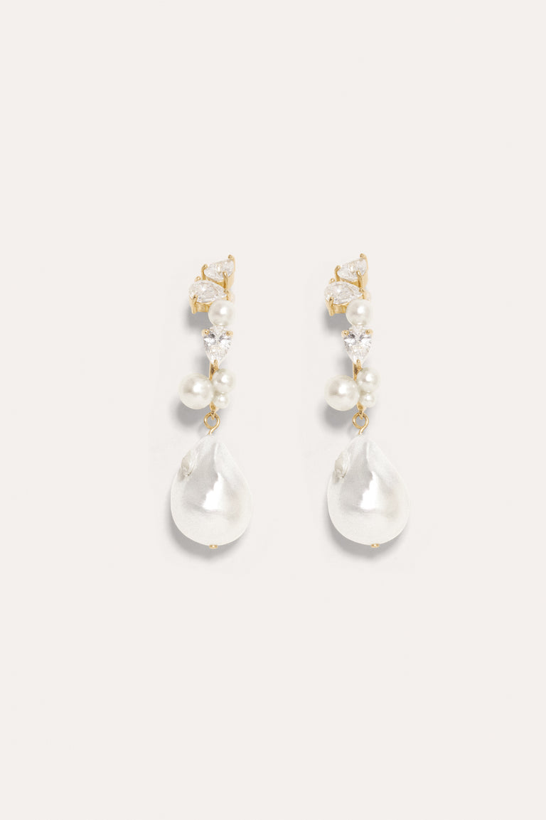 Eze‐eh - Pearl and White Topaz Gold Vermeil Earrings