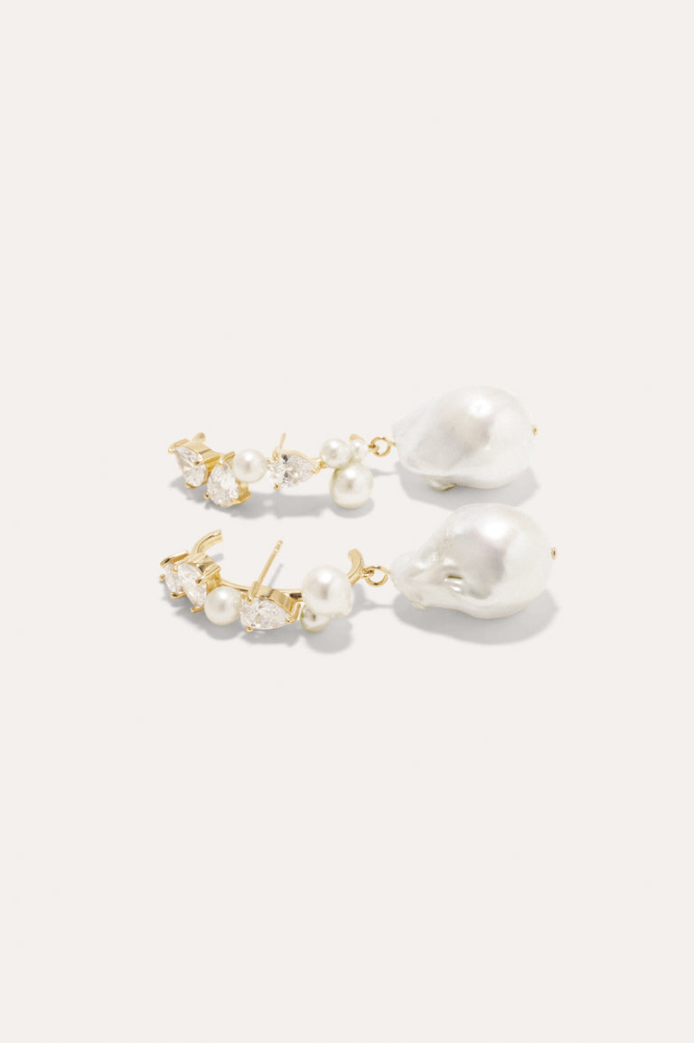 Eze‐eh - Pearl and White Topaz Recycled Gold Vermeil Earrings