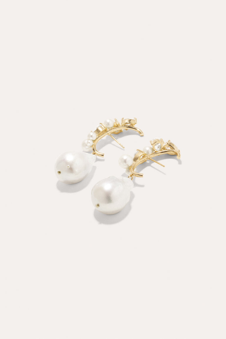 Eze‐eh - Pearl and White Topaz Recycled Gold Vermeil Earrings