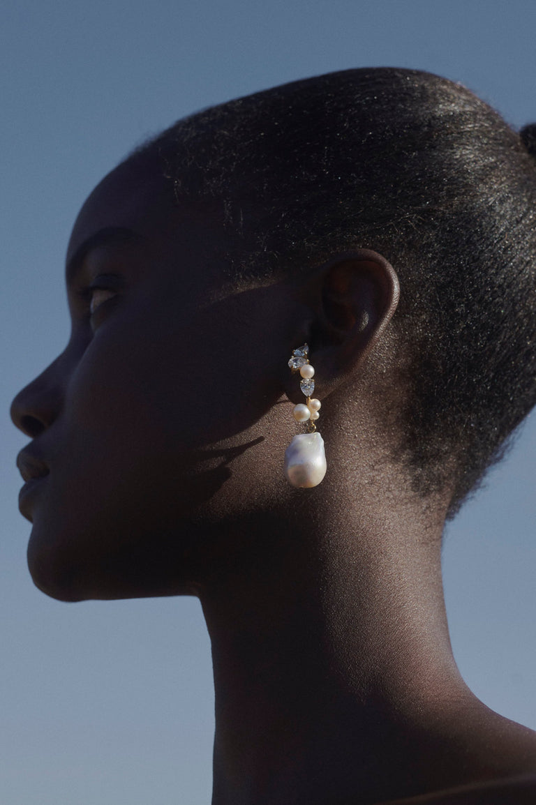 Eze‐eh - Pearl and White Topaz Recycled Gold Vermeil Earrings
