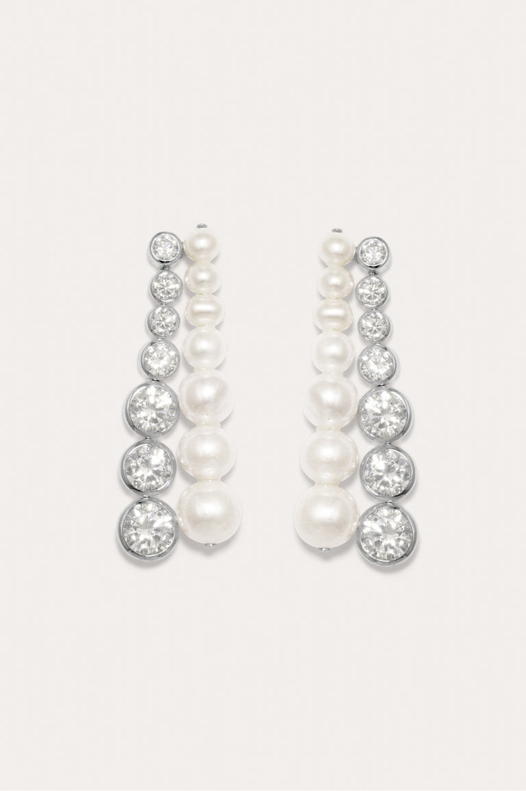 The Mirage - Pearl and Cubic Zirconia Platinum Plated Earrings