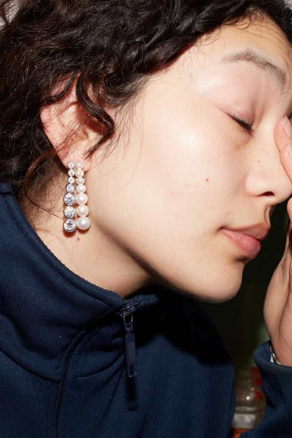 The Mirage - Pearl and Zirconia Recycled Silver Earrings