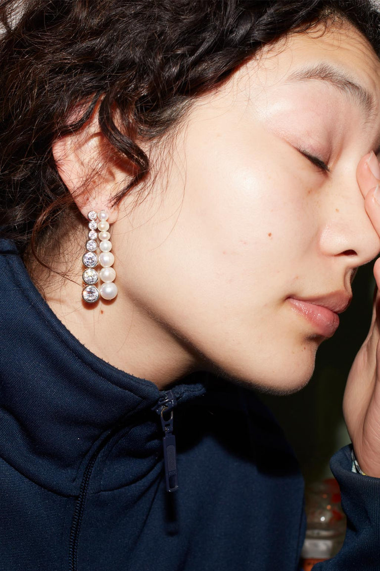 The Mirage - Pearl and Zirconia Recycled Silver Earrings